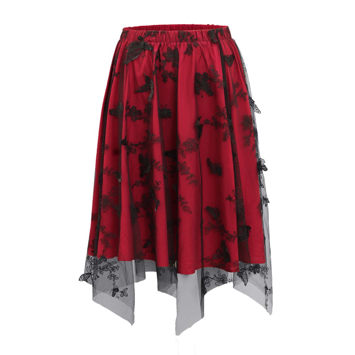 Plus Size Raspberry Butterfly Plisse Patchwork Keyhole Blouse Women Glamour Long Sleeve Keyhole Cut-Out Festival-Halloween Blouses BloomChic 12/L Product Image