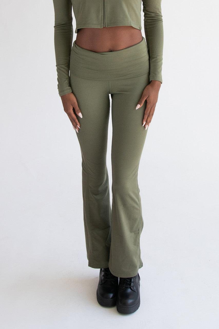 Fold Over Fleece Lined Flare Leggings Product Image