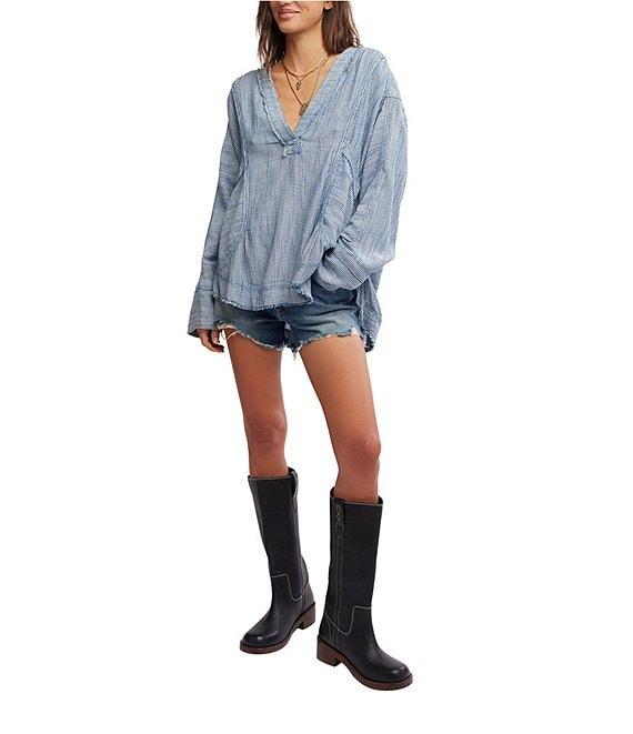 Free People By The Shore Stripe Printed V-Neck Long Sleeve Shirt Product Image