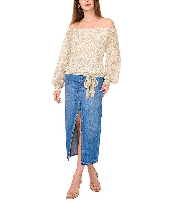 Vince Camuto Floral Print Off-The-Shoulder Long Balloon Sleeve Blouse Product Image