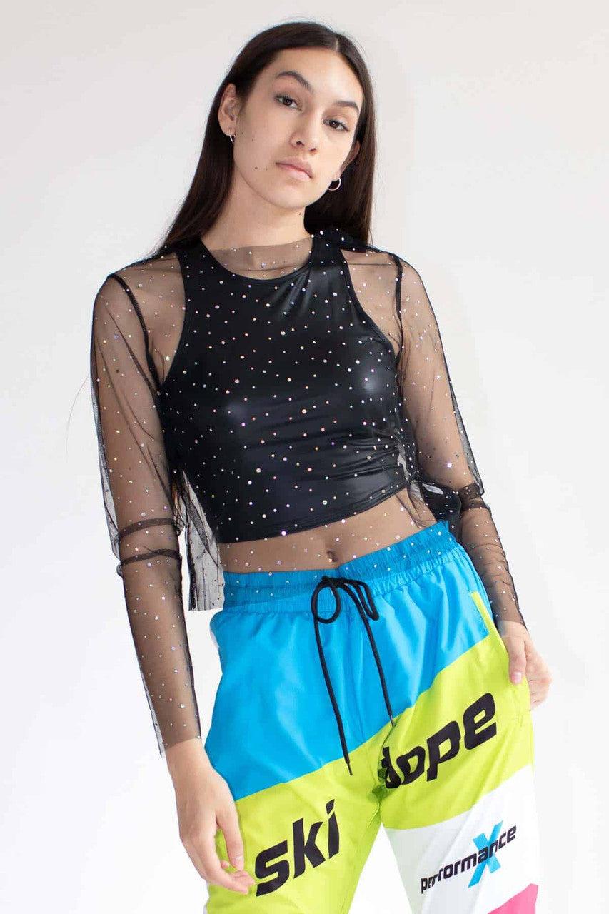 Black Holographic Dots Mesh Long Sleeve Tee Product Image