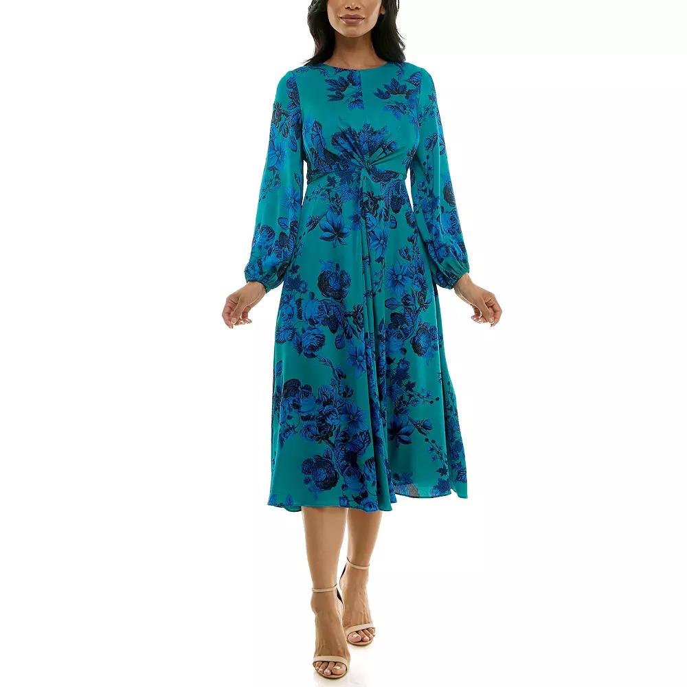 Women's Maison Tara Knot Waist Fit & Flare Dress, Size: 4, Multi Blue Product Image