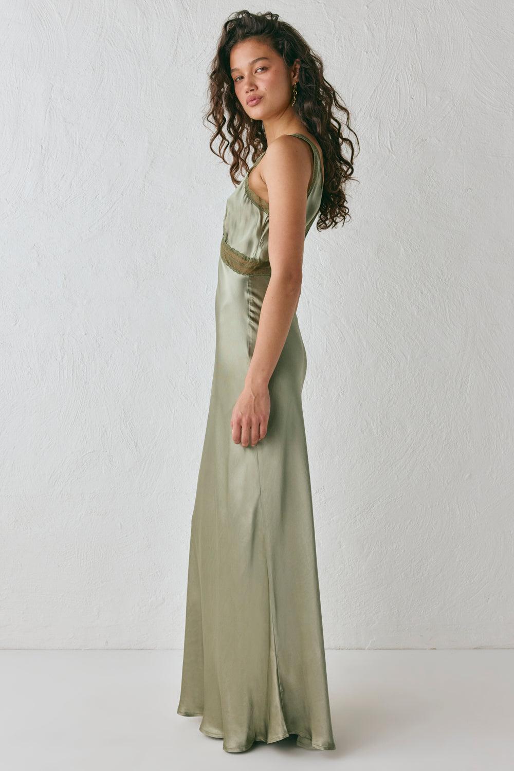 Meet Me On The Dance Floor Bias Cut Maxi Dress Olive Product Image