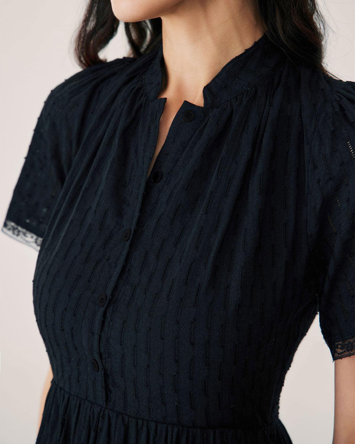 Black Lace Button Midi Dress Product Image