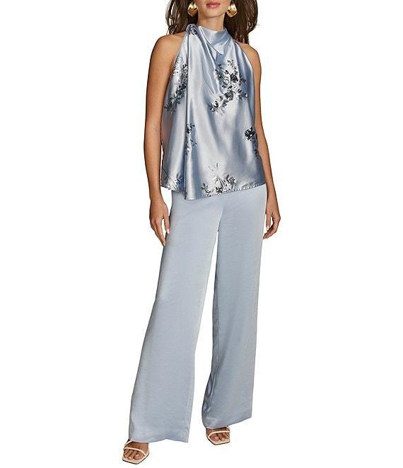 Donna Karan Floral Sequin Mock Neck Sleeveless Top Product Image