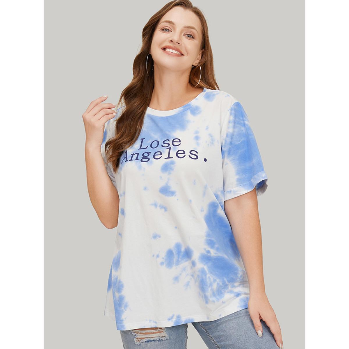 Plus Size Letter Print Short Sleeve Tie Dye T-shirt White Women Casual Art&design Dailywear T-shirts BloomChic 30/6X Product Image