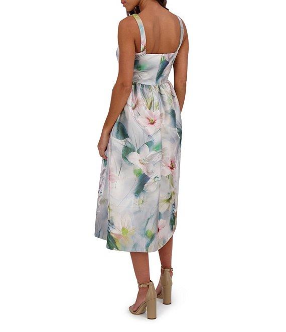 Kensie Shimmer Twill Floral Print Scoop Neck Sleeveless A-Line Midi Dress Product Image