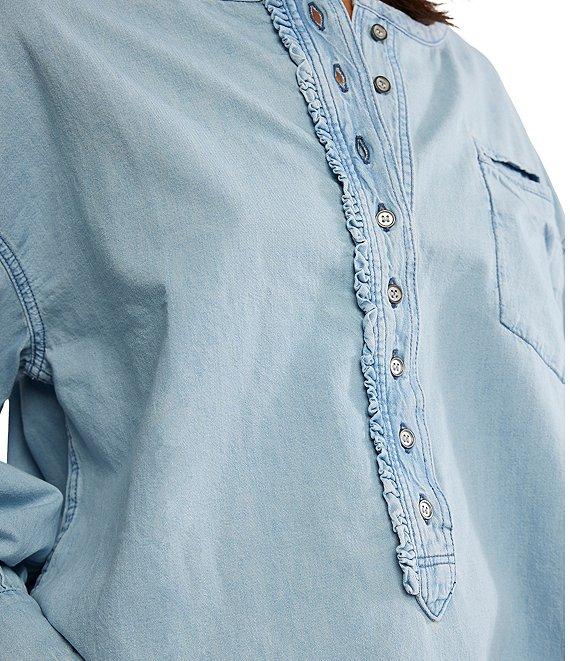 Free People Denim Dreaming Round Neck Oversized Pull-Over Shirt Product Image