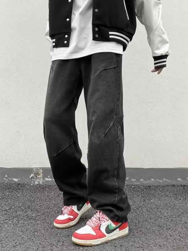 Men's Vintage Distressed Ruched Loose Jeans Product Image