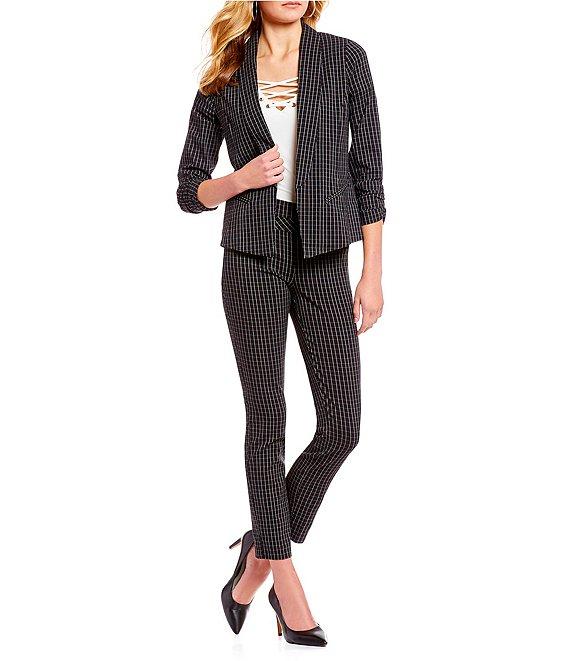 Takara Ruched-Sleeve Checkered Print Suit Blazer Product Image
