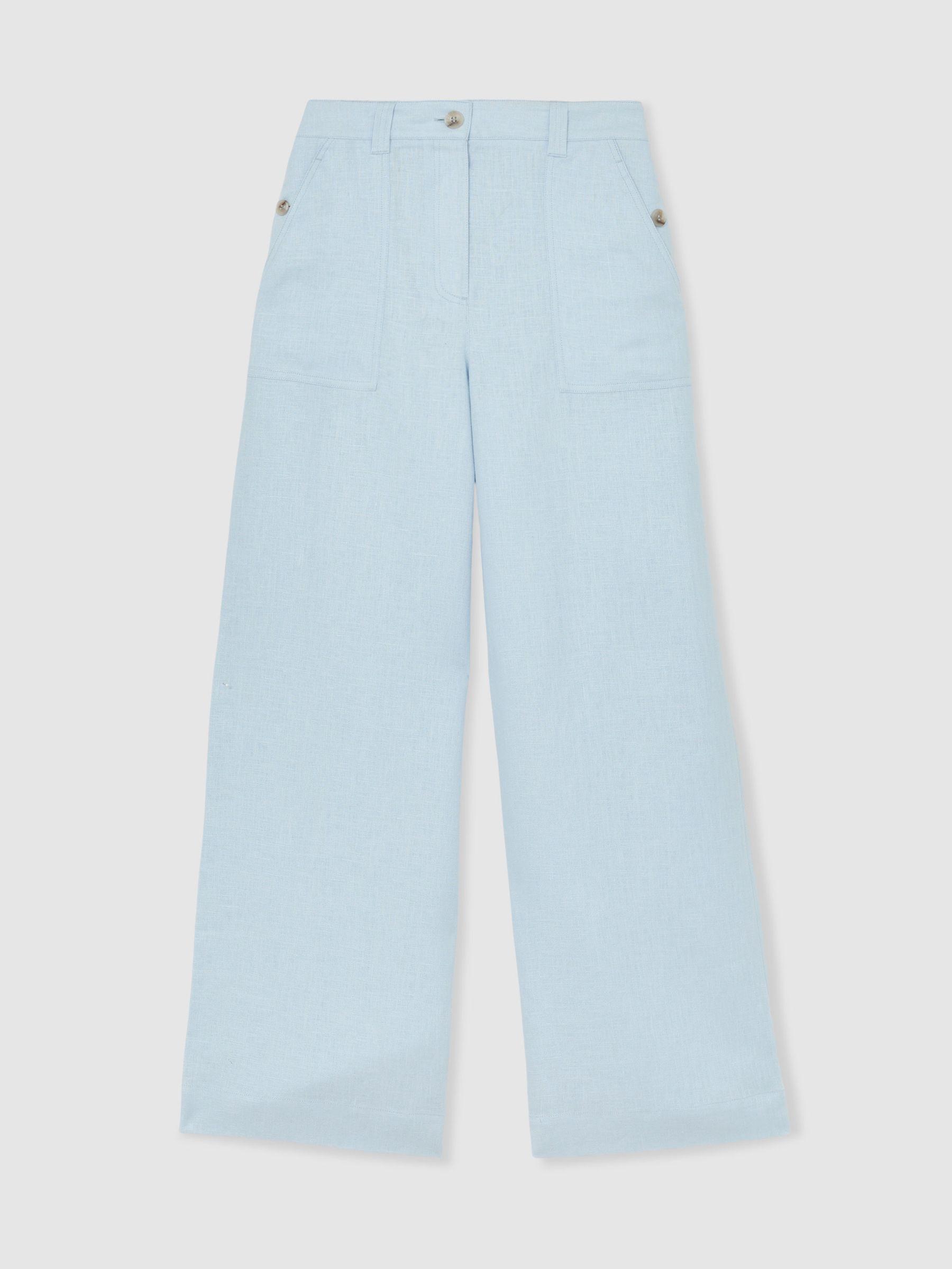 Linen Wide-Leg Trousers in Dusty Blue Product Image