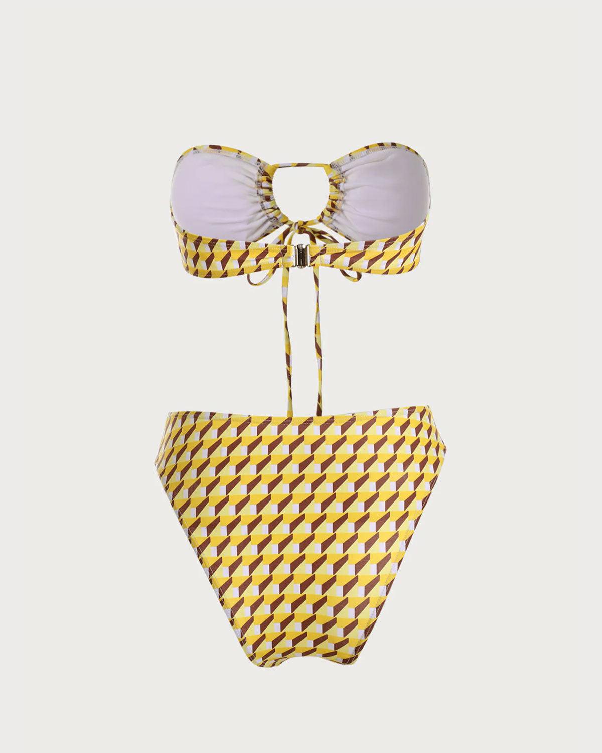 Yellow Geometric Strapless Bikini Sets Product Image