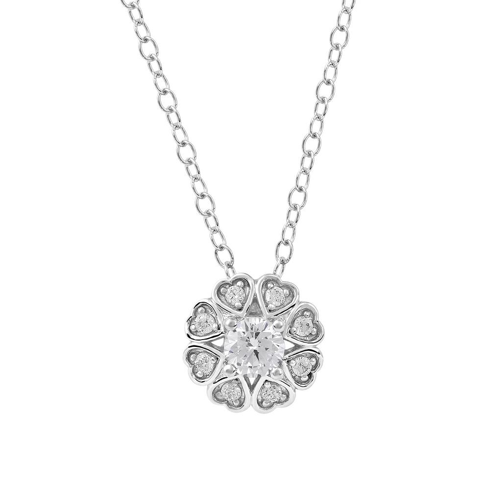 DeCouer Sterling Silver 1/3 Carat T.W. Diamond Flower Pendant Necklace, Women's, Size: 18", Silver Tone Product Image