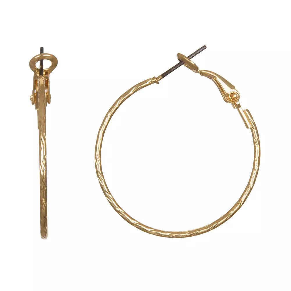 LC Lauren Conrad Textured Thin Hoop Earrings, Women's, Gold Tone Product Image