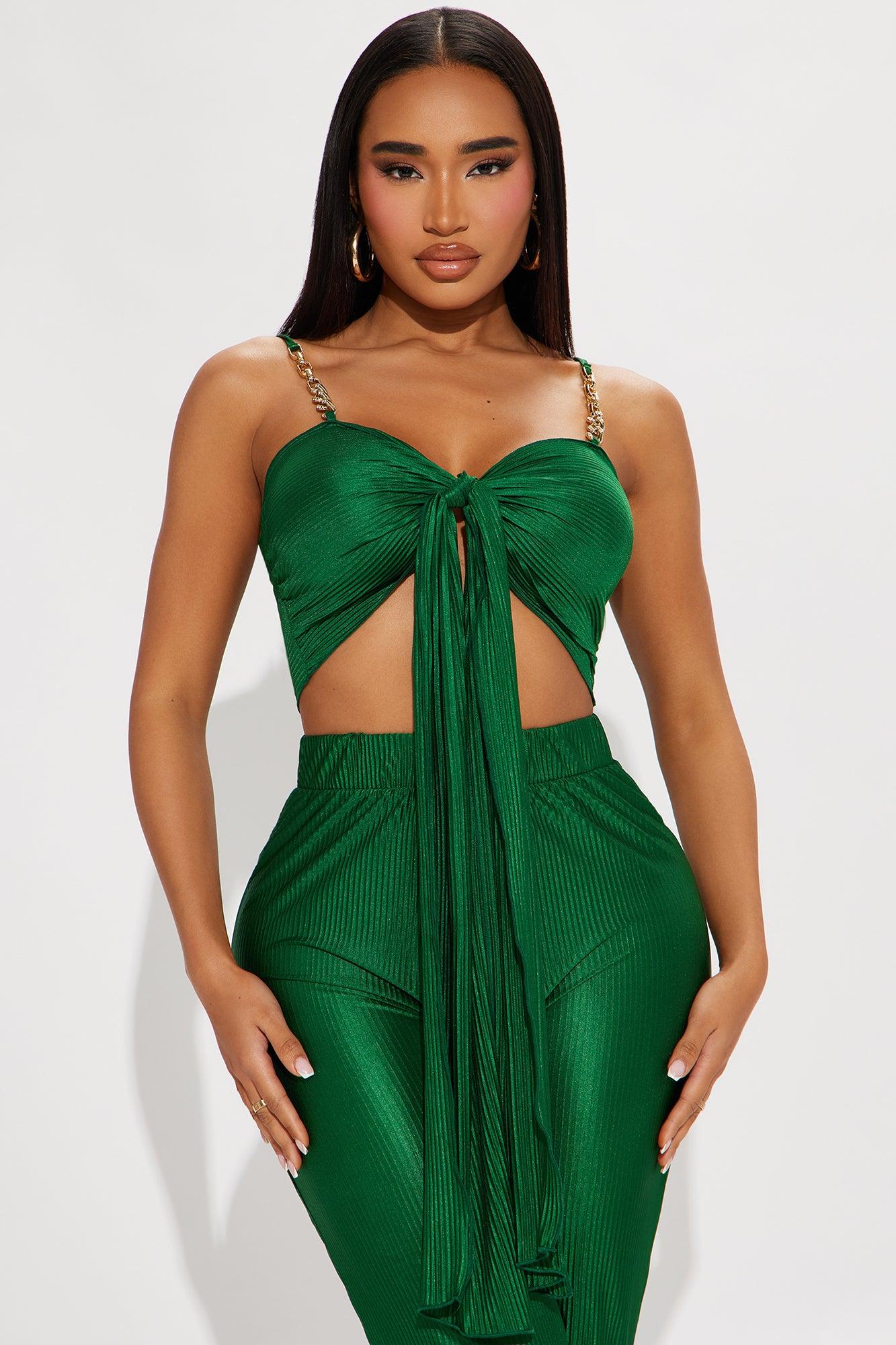 Royal Fantasies Plisse Pant Set - Hunter Product Image