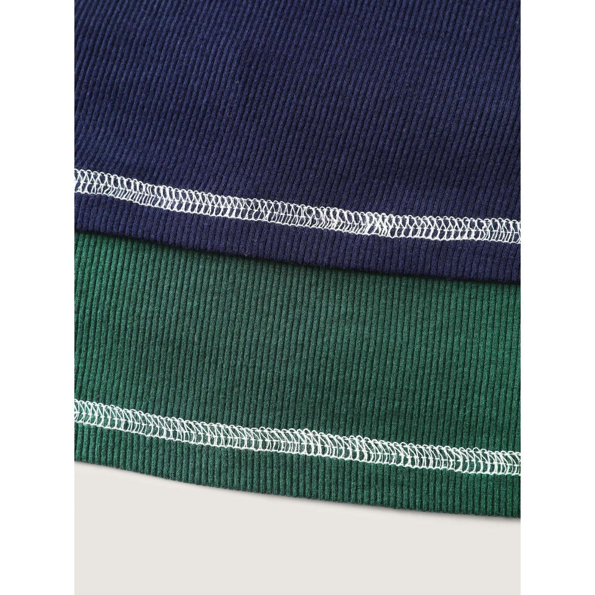 Plus Size Supersoft Scoop Neckline Contrast Tank Top Women DarkBlue Leisure Topstitching U-neck Casual Tank Tops Camis BloomChic 22-24/3X Product Image