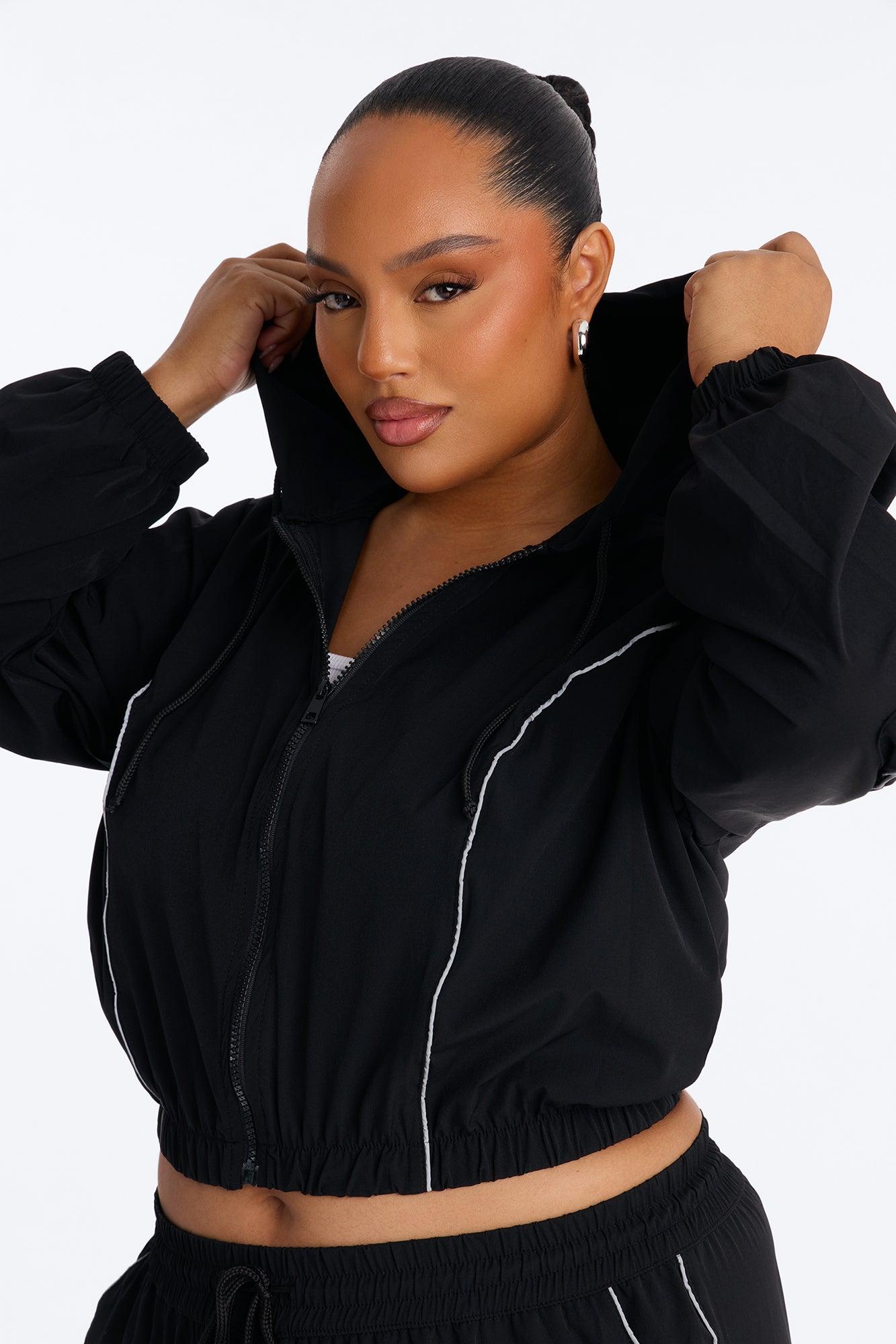 Nessa Nylon Cargo Hoodie Jogger Set - Black Female Product Image