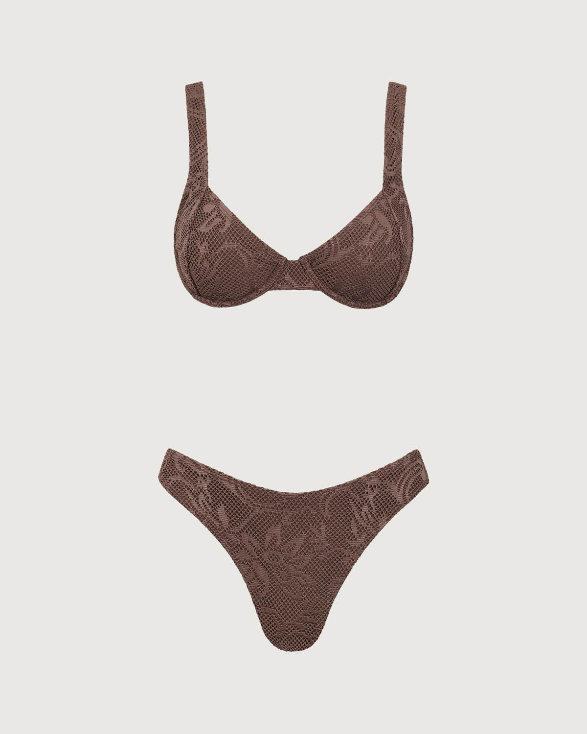Brown Mesh Underwire Bikini Set Product Image