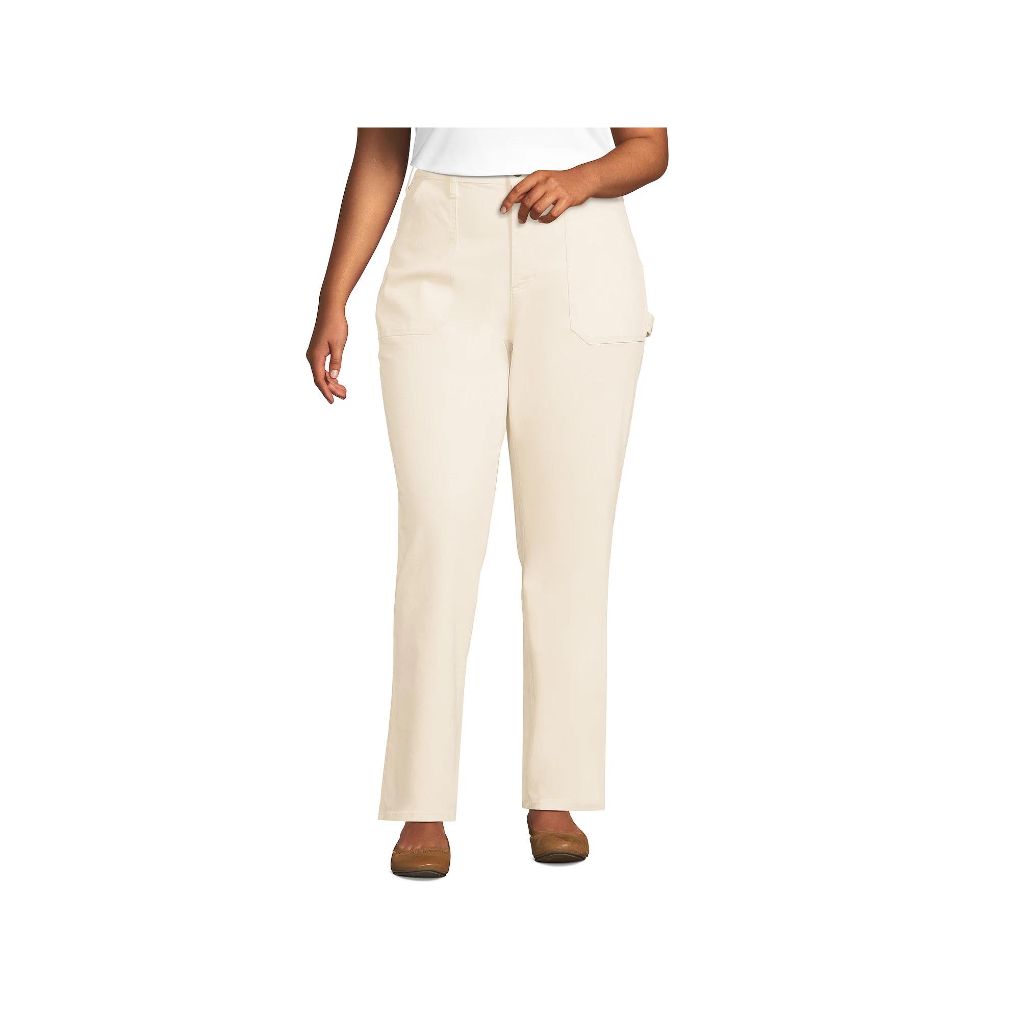 Plus Size Lands' End Denim High Rise Straight Leg Utility Jeans, Women's, Size: 26WX30, Natural Product Image