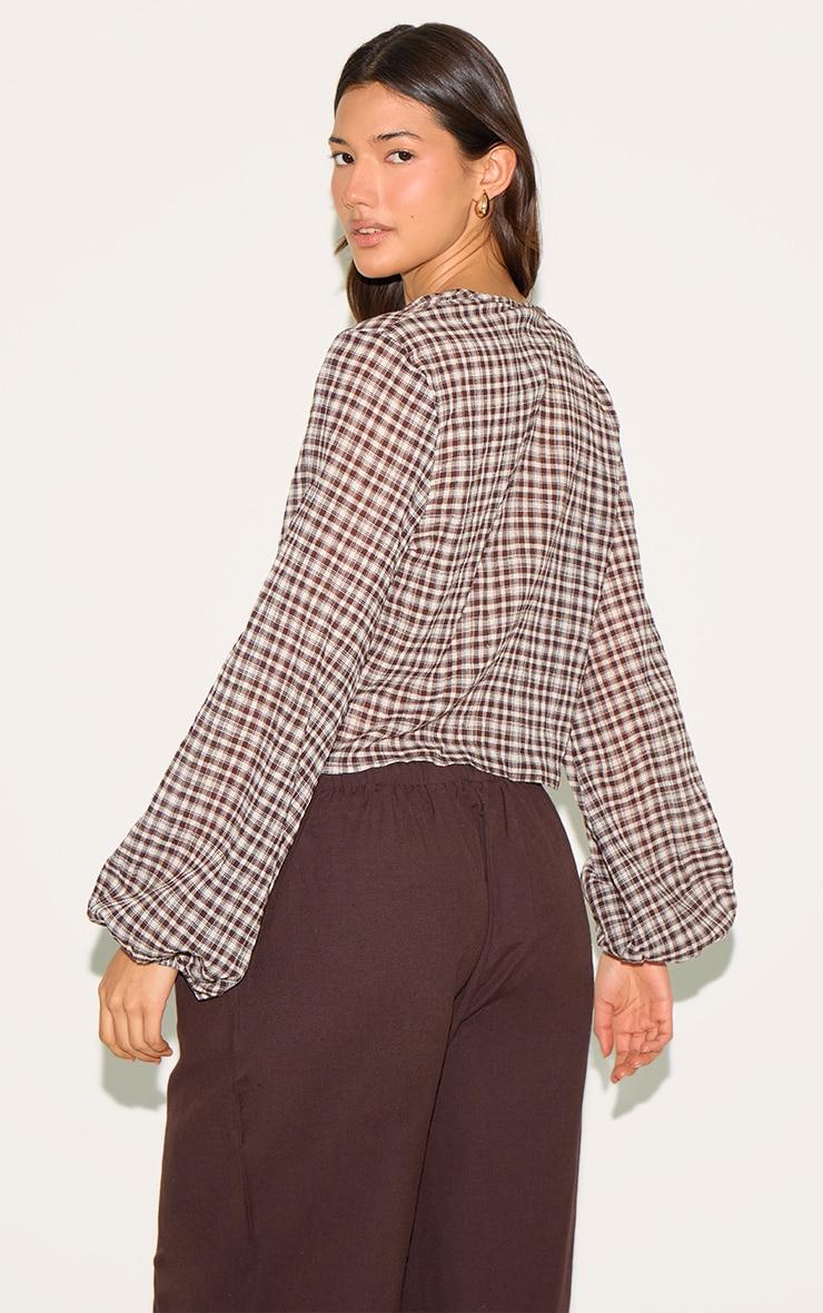 Brown Tie Front Gingham Blouse Product Image