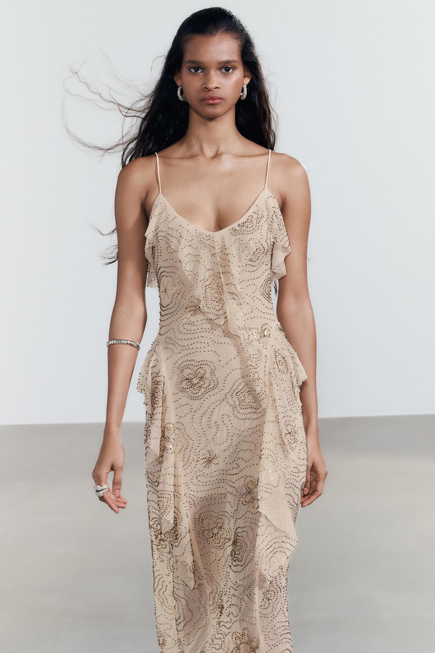 SHIMMERING RUFFLED MIDI DRESS Product Image