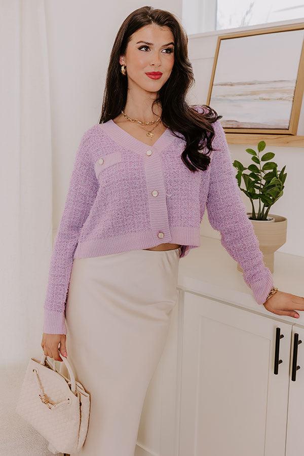 Cappuccino Sippin Tweed Knit Sweater in Lavender Product Image
