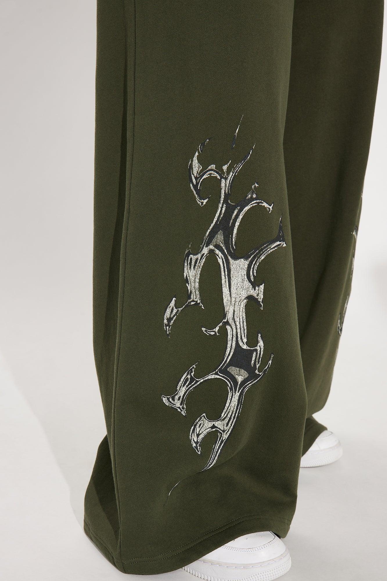 Edgy Vibe Fleece Washed Pant Set - Olive Female Product Image