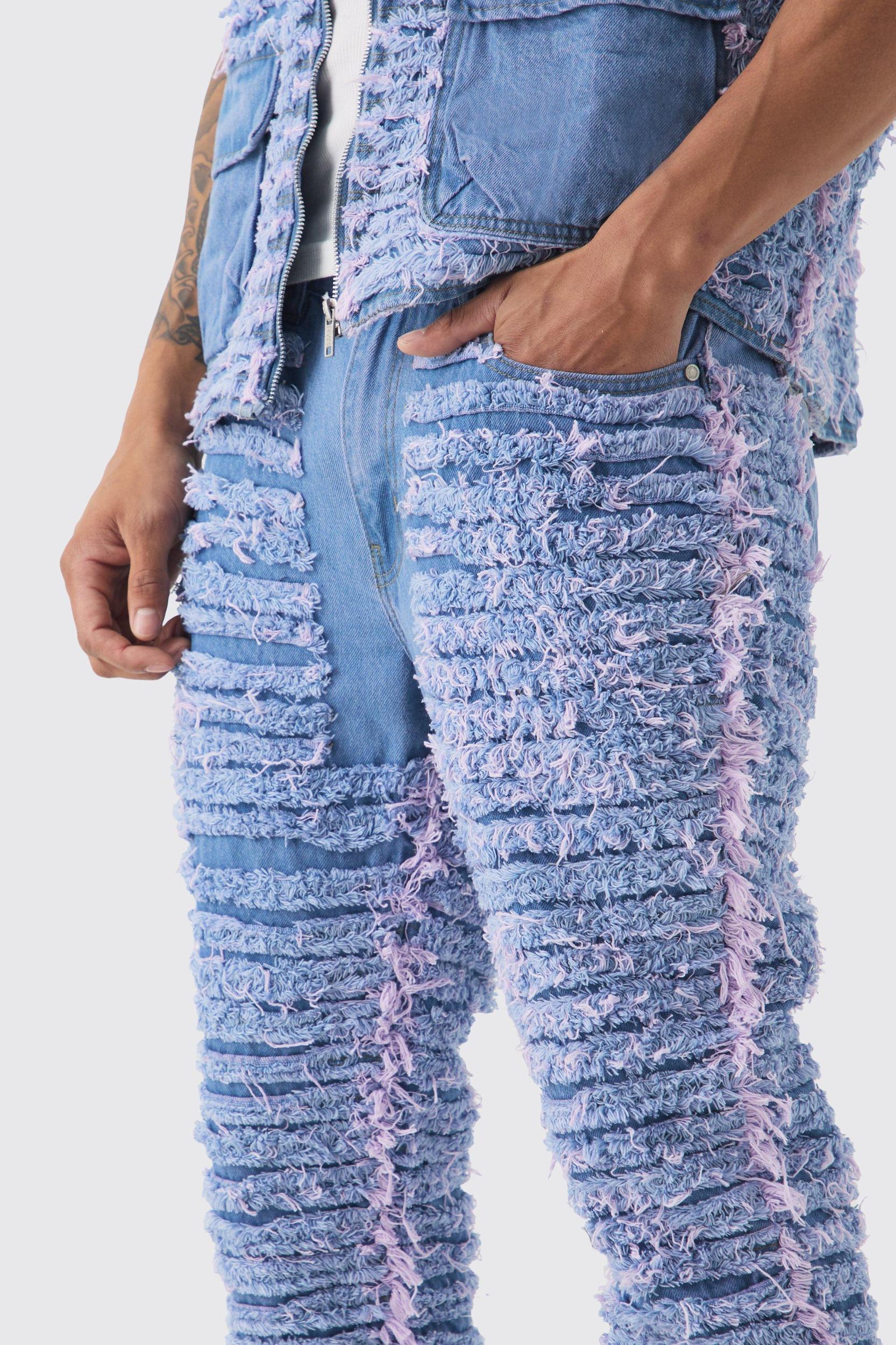 Slim Rigid Flare All Over Distressed Jeans In Lilac | boohooMAN USA Product Image