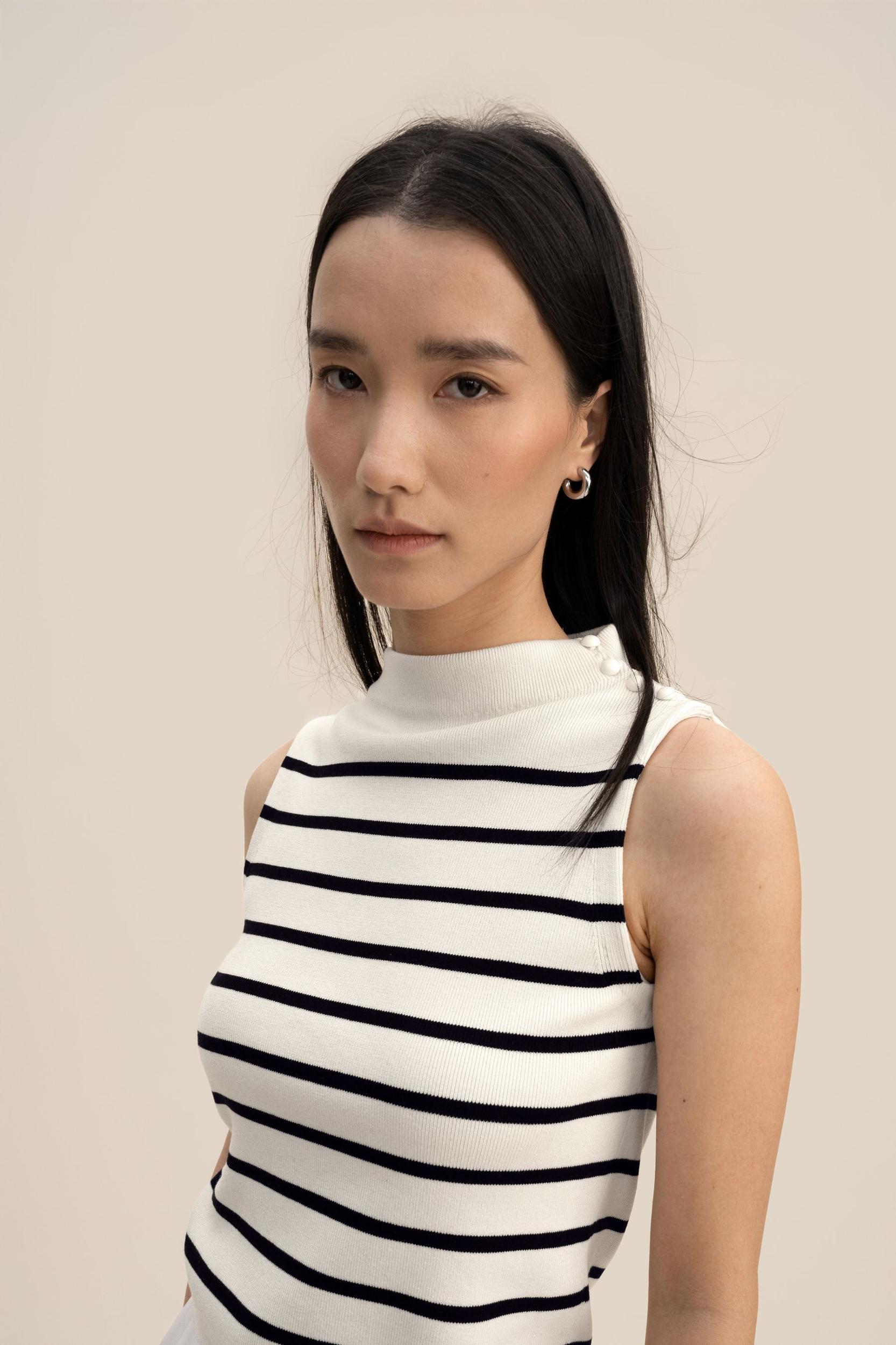 Cropped Spun Silk Strip Sweater Product Image