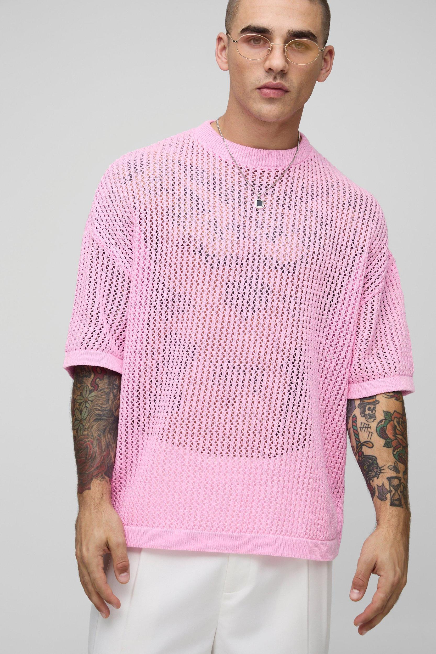 Oversized Drop Shoulder Open Stitch Knitted T-Shirt | boohooMAN USA Product Image