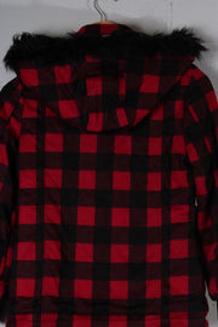 Plaid Faux Fur Hoodie Product Image