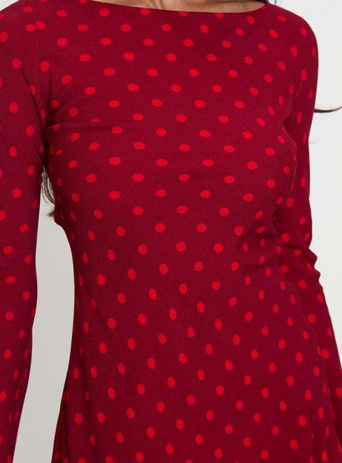 Good Graces Long Sleeve Mini Dress Red Dot Product Image