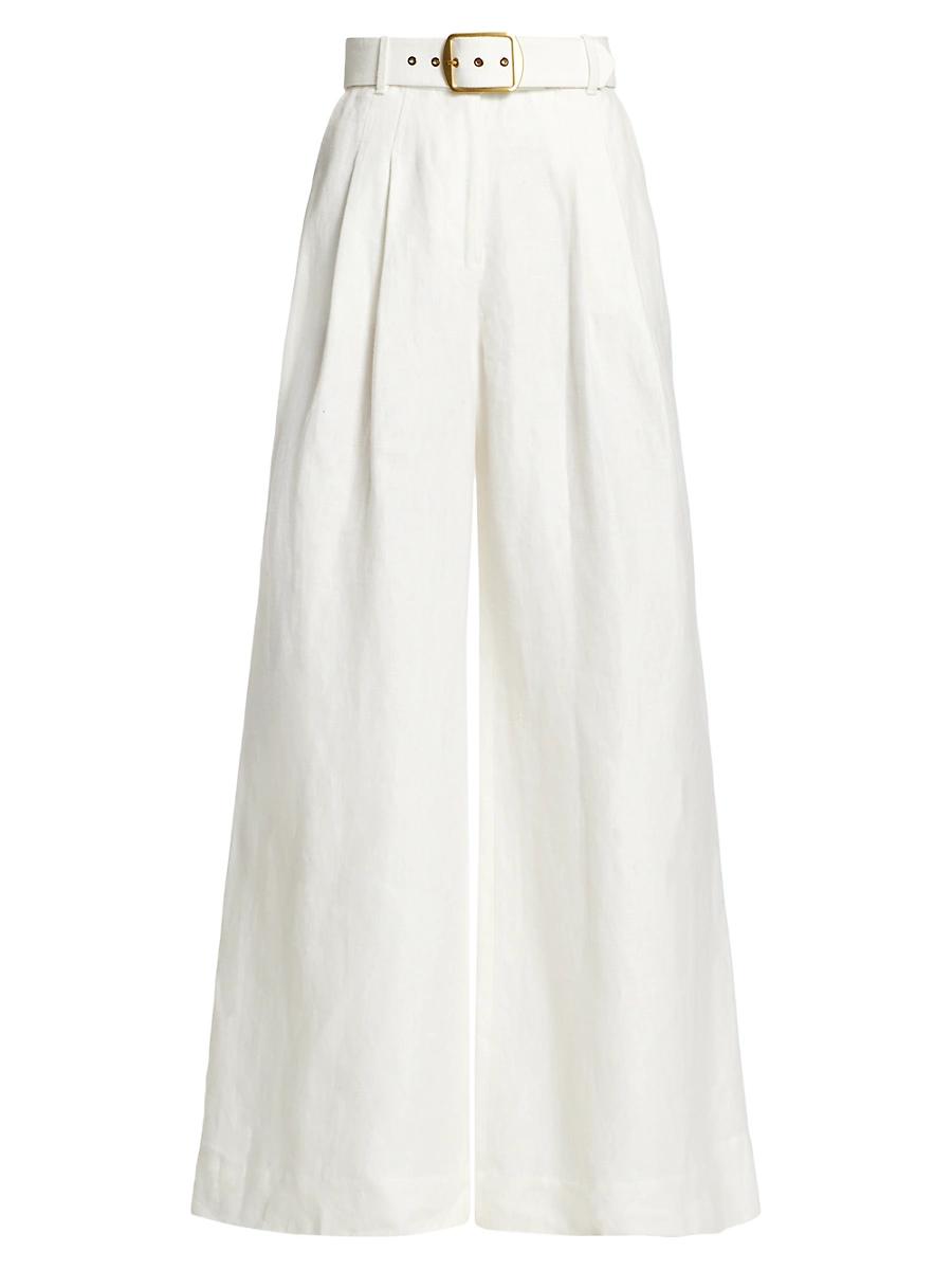 Womens Linen Belted Wide-Leg Pants Product Image