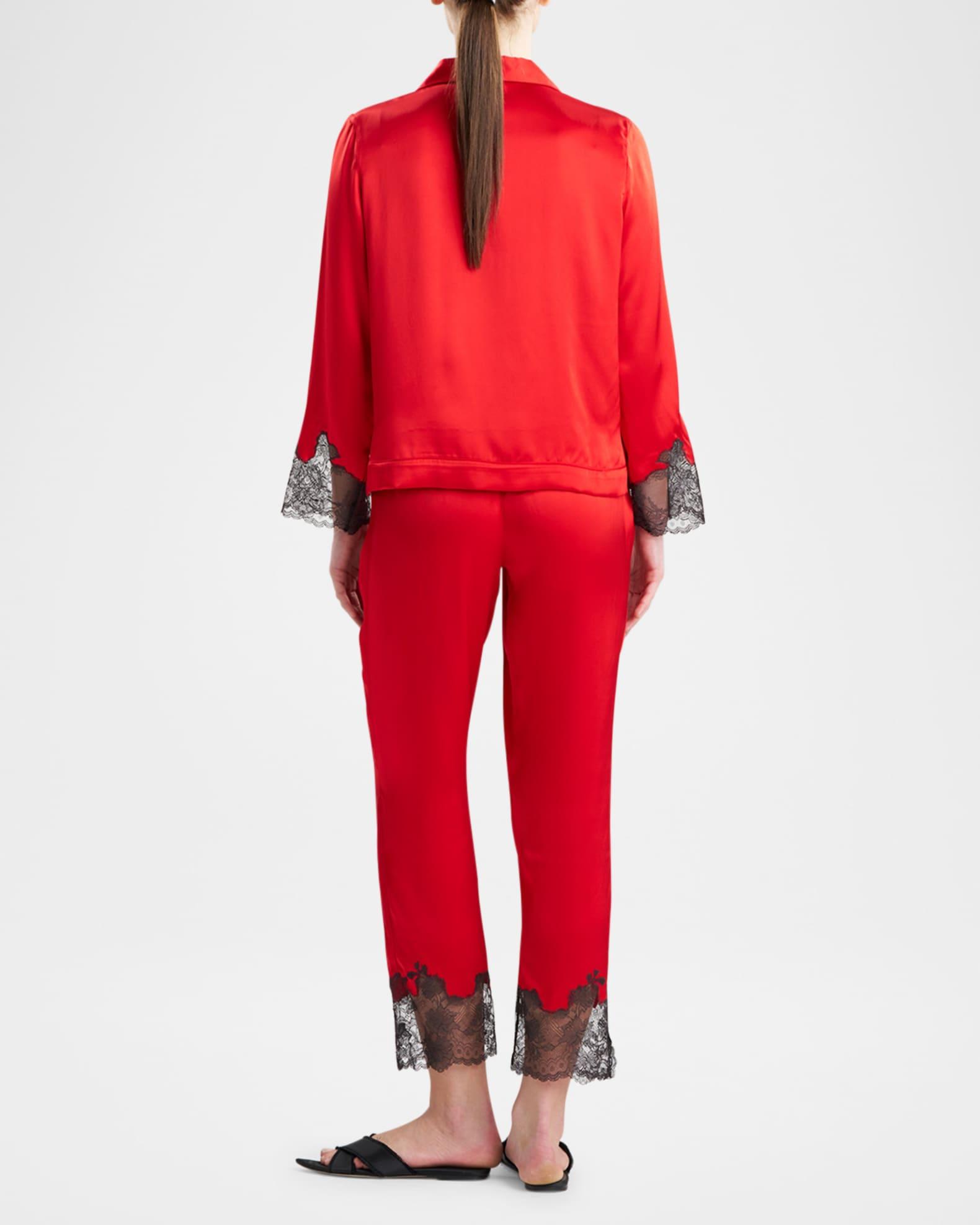 Lolita Cropped Lace-Trim Charmeuse Pajama Set Product Image