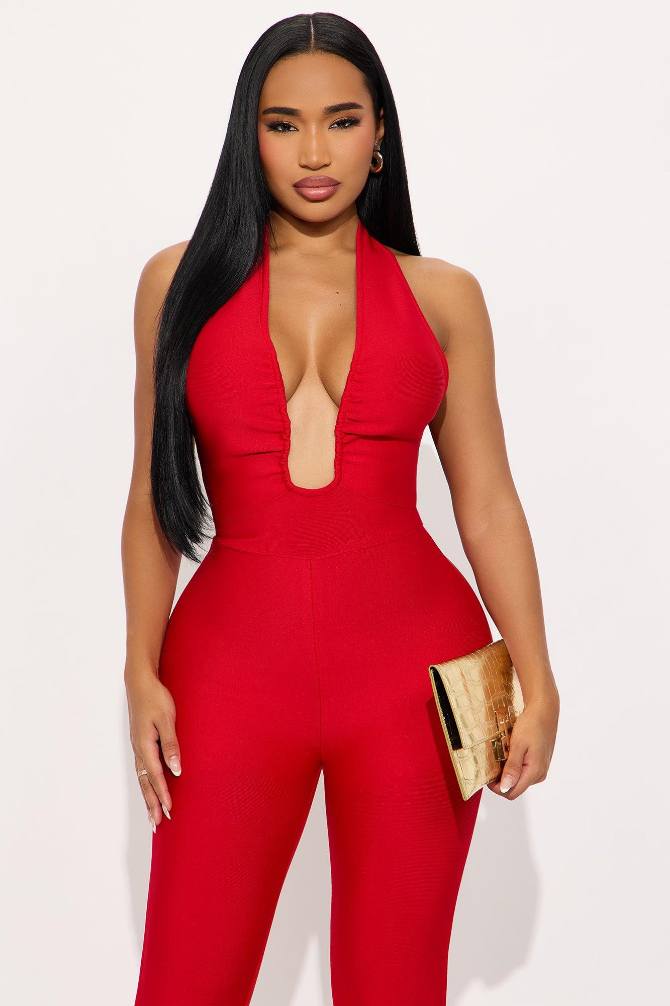 Karla Bandage Halter Jumpsuit - Red Female Product Image