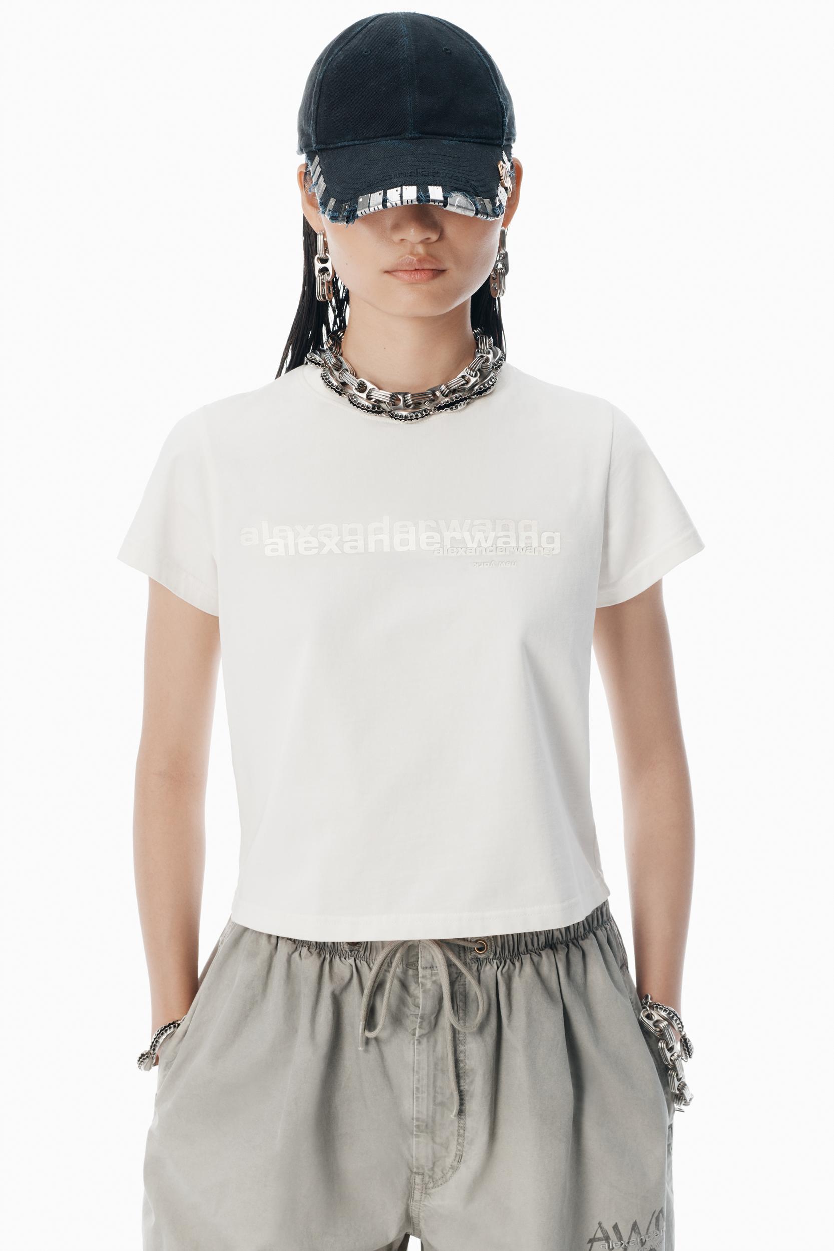 White Cotton Shrunken Logo Tee Product Image