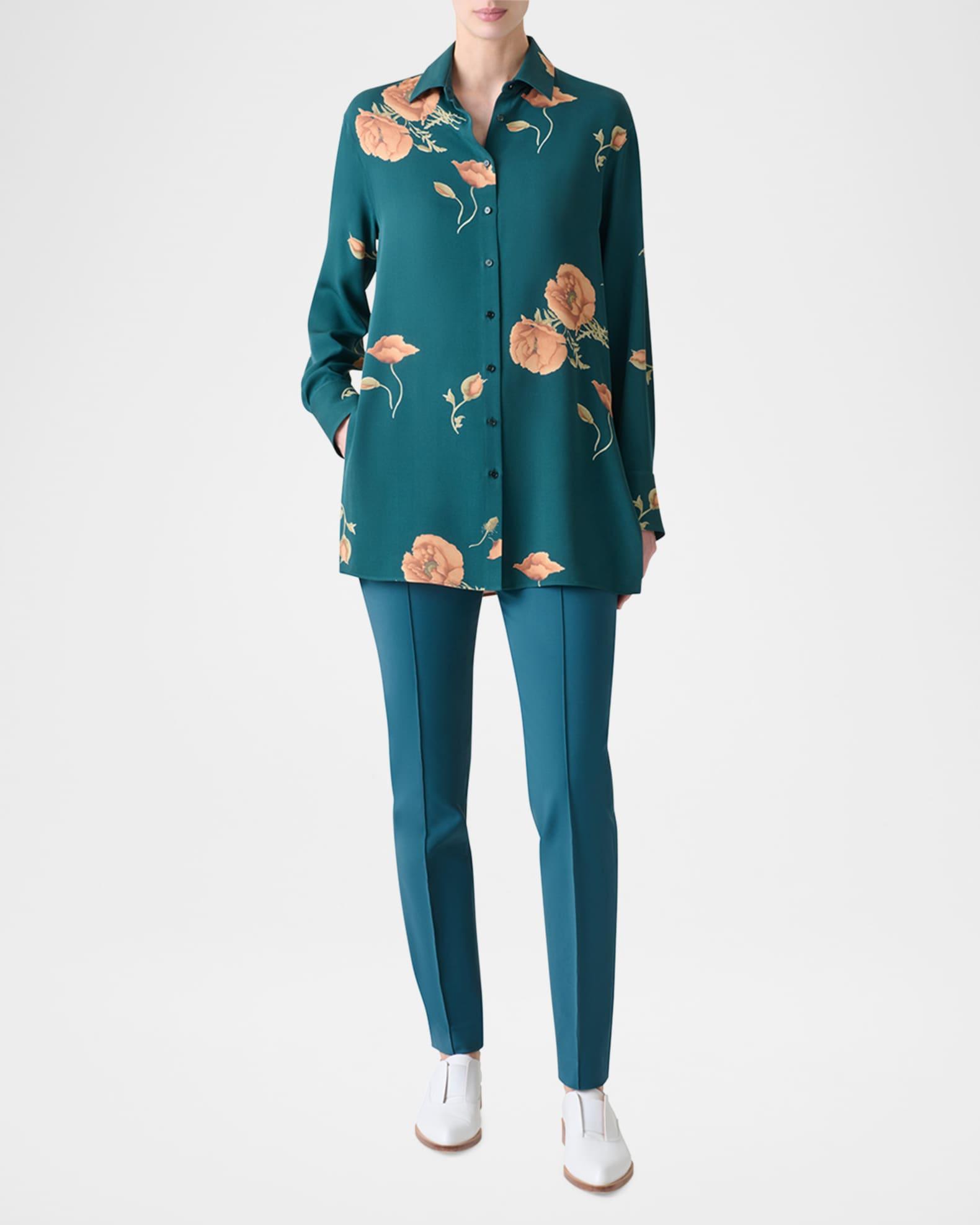 Printed Silk-Crepe Tunic Blouse Product Image