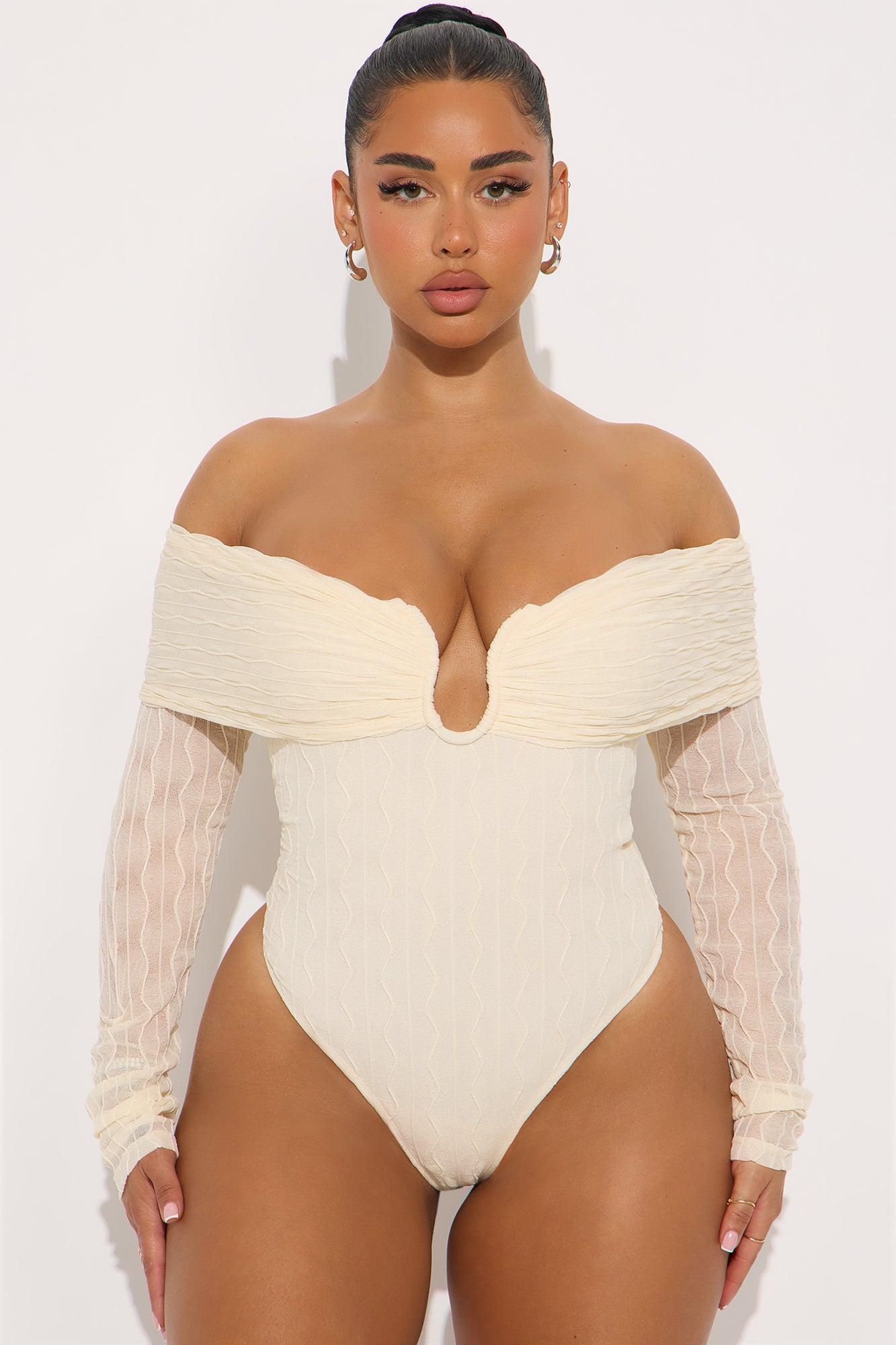 Olive Off Shoulder Bodysuit - Ivory Female Product Image