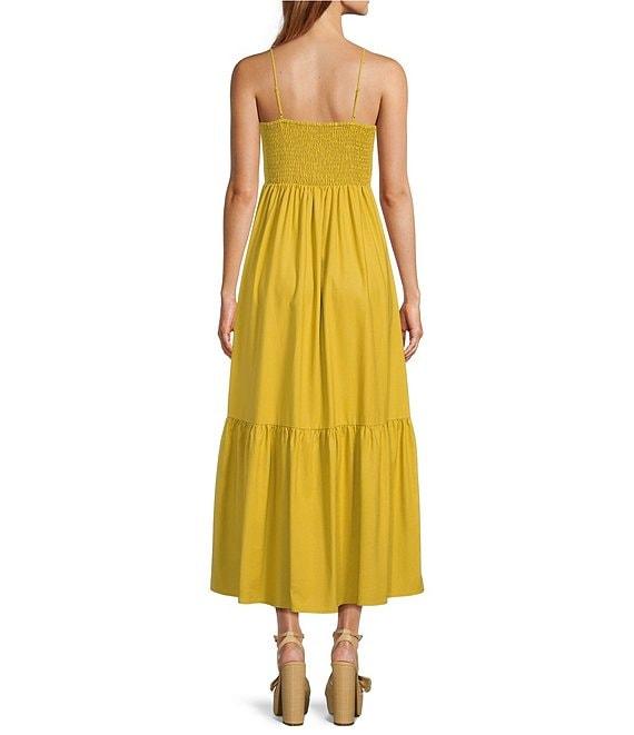 Skies Are Blue Square Neck Smocked Bodice Midi Dress Product Image