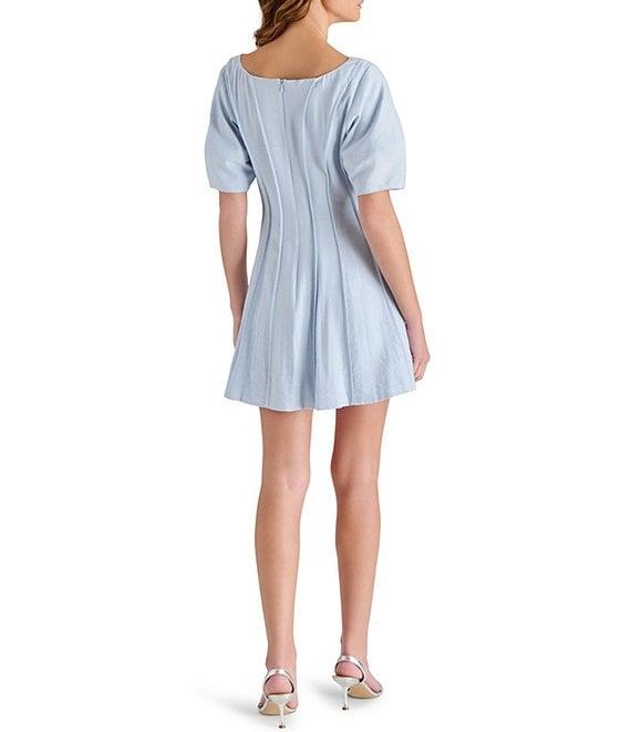 Steve Madden Dresses Arta Woven Scoop Neck Short Puff Sleeve A-Line Mini Dress Product Image