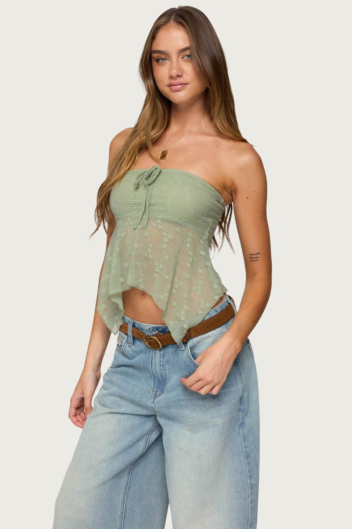 Embroidered Sheer Strapless Top Product Image