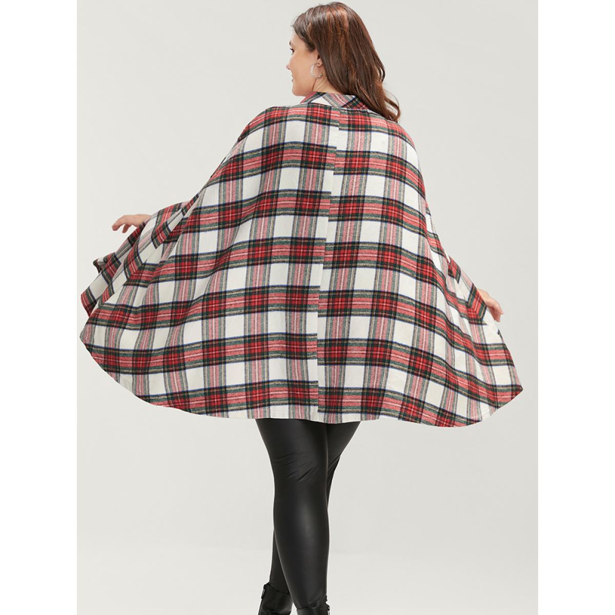 Plus Size Tartan Button Side Cape Coat Without Hat Women Apricot Elegant Button Loose Ladies Dailywear Winter Coats BloomChic 14-16/1X Product Image