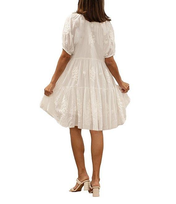 Karyn Seo Floral Embroidery V Neckline Short Sleeve Dress Product Image