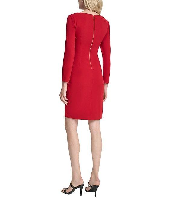 DKNY By Donna Karan Scuba Crepe V-Neck Long Sleeve Faux Wrap Dress Product Image