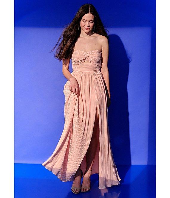 Lulus Majestic Strapless Cut-out Satin Plisse Long Dress Product Image