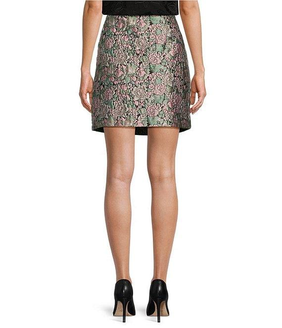Abbey Glass Jessica Floral Jacquard High Rise Button Front Mini A-Line Coordinating Skirt Product Image
