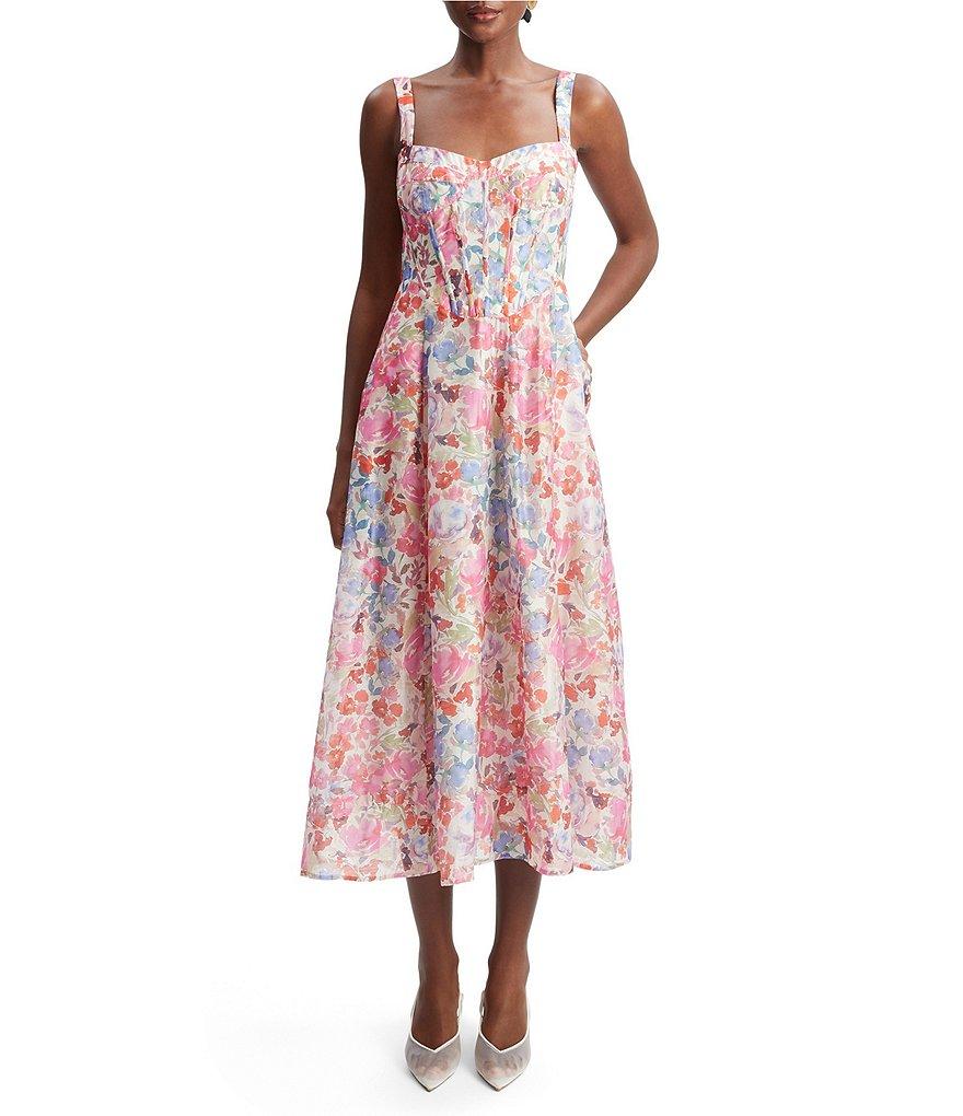 Bardot Lilah Floral Print Sweetheart Neck Sleeveless Corset Midi Dress Product Image