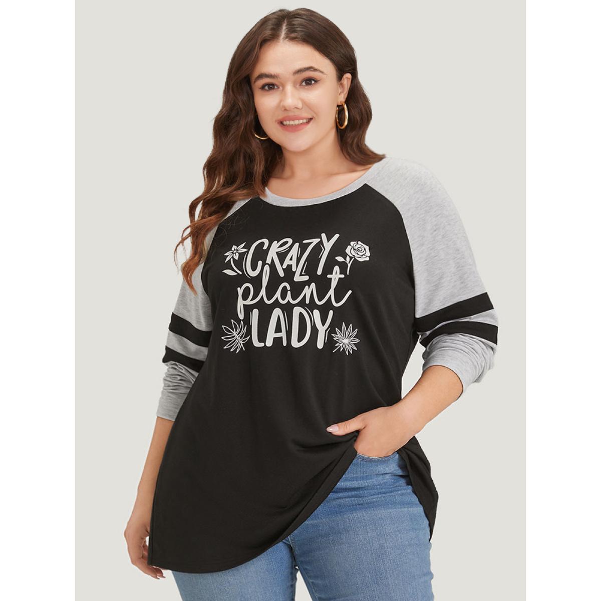 Plus Size Letter & Floral Print Striped Patchwork Raglan Sleeve Sweatshirt Women Multicolor Casual Contrast Dailywear Sweatshirts BloomChic 18-20/2X Product Image