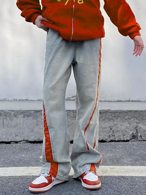Men's Contrast Splice Loose Jeans Product Image