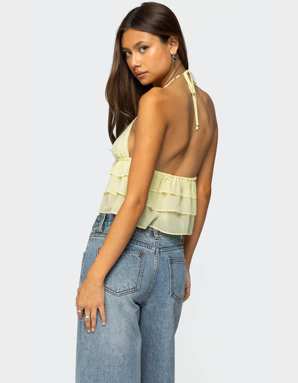 EDIKTED Zephi Split Front Ruffled Top - YELLOW Product Image